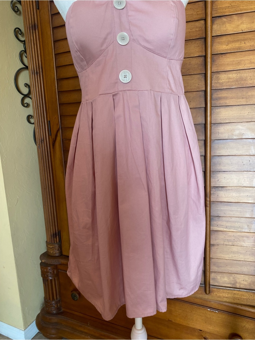 Strapless Midi Dress in Dusty Rose with Button Front